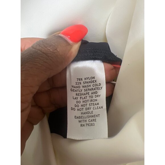 Plus Size Black & White Sleeveless Draped Dress With Beaded Detail Elegant Midi - Picture 9 of 9